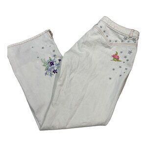 90s Y2K Express Wide High Rise White Jeans Juniors 13/14‎ Embellished Patches